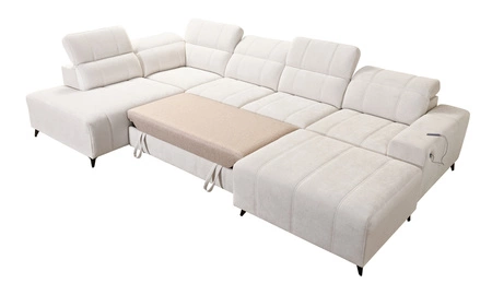 Narożnik z funkcją spania Penejos VI szary prawostronny stylowy narożnik rozkładany z dwoma pojemnikami na pościel trwała tkanina