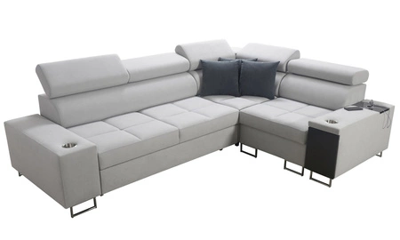 Narożnik z funkcją spania Dafni II lawendowy róż / biały prawostronny pleciony narożnik z pojemnikiem na pościel szuflada w boczku