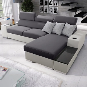 Narożnik z funkcją spania Provo grafitowy / biały prawostronny narożnik z pojemnikiem na pościel i funkcjonalną dostawką