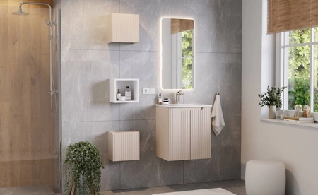 Szafka pod umywalkę Nova 50 cm beżowa nowoczesny design szafka odporna na działanie wilgoci ozdobne ryflowane fronty