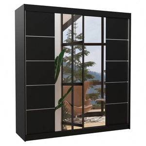 Szafa przesuwna z lustrem Dalmatia 200 cm czarna solidne wykonanie stylowe wykończenie szafy do przedpokoju lub sypialni