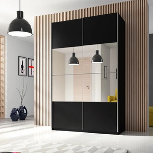 Szafa przesuwna Beta 120 cm czarna pojemna szafa z lustrem na środku świetnie sprawdzi się w pomieszczeniach o każdej wielkości