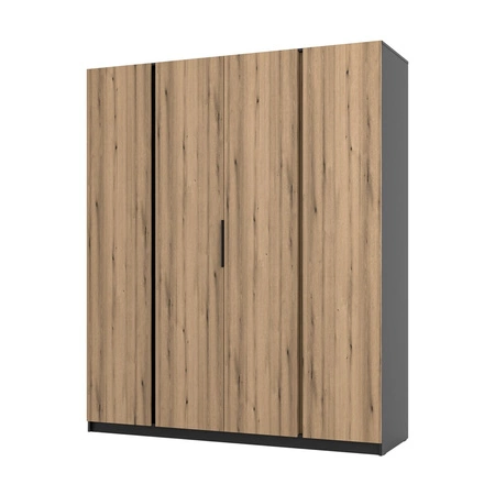 Szafa Kastano VII 200 cm czarny / dąb evoke stylowy design metalowe uchwyty krawędziowe pojemna szafa do sypialni lub przedpokoju