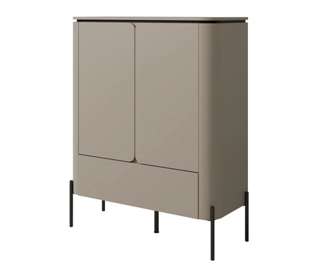 Zestaw mebli do salonu Belle ciemny beżowy stylowe meble o zaokrąglonym kształcie system otwierania push to open metalowe czarne nogi