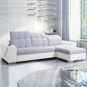 Narożnik z funkcją spania Luigi szary popiel / biały prawostronny narożnik z dwoma pojemnikami na pościel tkanina o ciekawej strukturze