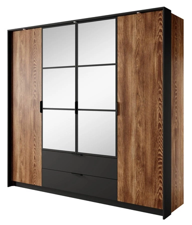 Szafa z lustrem Dover 223 cm kasztan / antracyt oryginalny design metalowe uchwyty idealna szafa do sypialni z szufladami