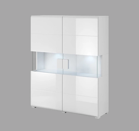 Witryna szeroka Toledo 122 cm biała / biały połysk wysoka jakość świetna propozycja do pokoju dziennego lub jadalni