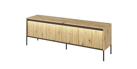 Szafka RTV Trend 167 cm dąb artisan praktyczna i stylowa szafka z ryflowanymi frontami wzbogacona o oświetlenie LED metalowa podstawa