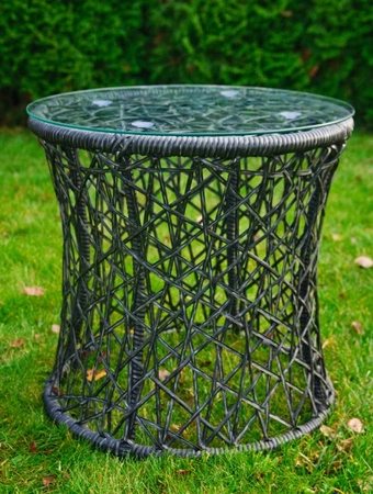 Fotel ogrodowy Twist szary obrotowy fotel do ogrodowej strefy wypoczynku fotel ze stolikiem idealny do wnętrza domu