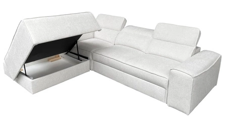 Narożnik z funkcją spania Viano VII kremowy lewostronny modny i stylowy narożnik z regulowanymi zagłówkami ozdobne poduszki