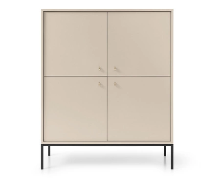 Komoda wysoka Mono 104 cm beżowa minimalistyczny design stylowy złoty uchwyt prosta forma wzbogacona o metalowe elementy