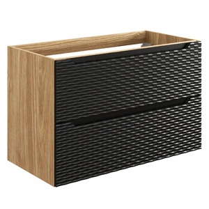 Szafka pod umywalkę Ocean 90 cm dąb olejowany / czarny designerska szafka z pojemnymi szufladami oryginalne poziome ryflowanie