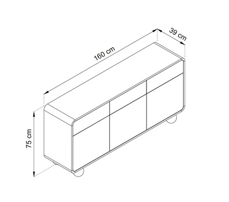 Komoda z szufladami Bion 160 cm beżowa stylowa komoda do salonu designerski obły kształt oryginalne nogi w kształcie kul push to open