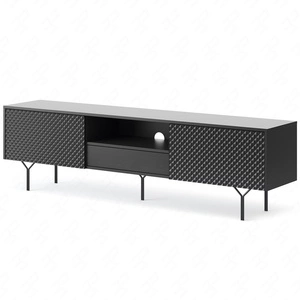 Szafka RTV Adamant 180 cm czarny grafit nowoczesny design oryginalny mebel z frezowanym frontem system otwierania drzwi i szuflad push to open