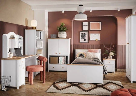 Komoda wysoka Story 85 cm biały / dąb nash estetyczna komoda z szufladą i półką elegancki design połączony z wysoką jakością wykonania