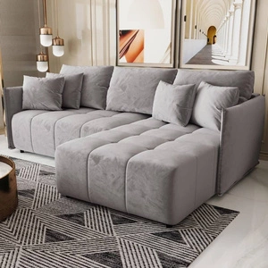 Narożnik z funkcją spania Oroso jasny szary prawostronny miękka tkanina typu velvet z powłoką hydrofobową pojemnik na pościel