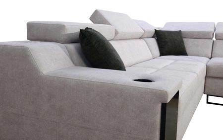 Narożnik z funkcją spania Alcamo III szary brąz / czarny prawostronny funkcjonalny narożnik z szufladą w boczku dwa pojemniki na pościel