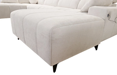 Narożnik z funkcją spania Penejos VI szary prawostronny stylowy narożnik rozkładany z dwoma pojemnikami na pościel trwała tkanina