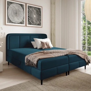 Łóżko kontynentalne Monte 140x200 granatowe designerskie łóżko z pojemnikami na pościel doskonałe do sypialni i pokoju młodzieżowego