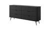 Komoda z szufladami Lante 163 cm czarna elegancki design owalny kształt komody osadzona na wysokich nogach gustowny ryflowany front