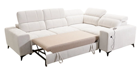 Narożnik z funkcją spania Penejos II zielony prawostronny komfort podczas codziennego wypoczynku narożnik z pojemnikiem na pościel