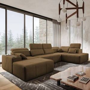 Narożnik z funkcją spania Tesalia VI brązowy lewostronny nowoczesny i komfortowy narożnik z funkcją przesuwanego oparcia