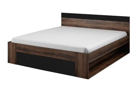 Łóżko z szufladą Beta 180x200 cm dąb monastery / czarny to idealne łóżko do sypialni lub pokoju młodzieżowego z zagłówkiem