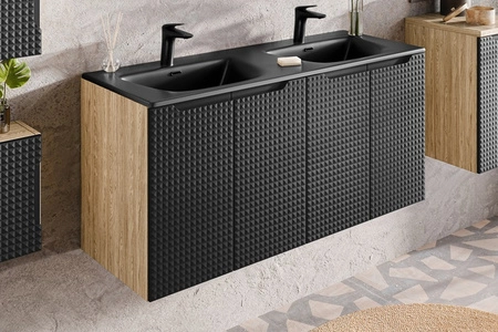 Szafka pod umywalkę Luxor 60 cm dąb olejowany / czarny nowoczesny design szafka odporna na działanie wilgoci ozdobne ryflowane fronty