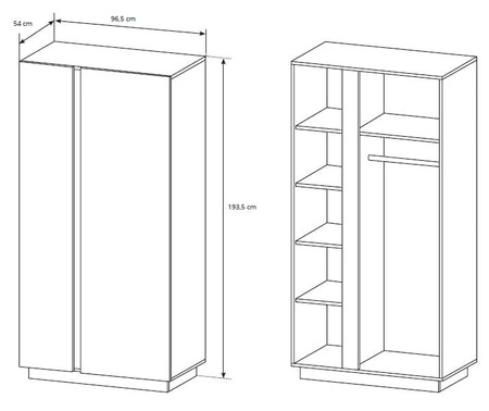 Szafa dwudrzwiowa Adria 97 cm biały połysk / dąb grandson nowoczesna szafa wyposażona w bezuchwytowy system otwierania drzwi