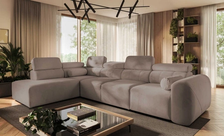 Narożnik z funkcją spania Cantare XI ciemny beż lewostronny funkcjonalny i komfortowy narożnik o nowoczesnym designie pluszowa tkanina
