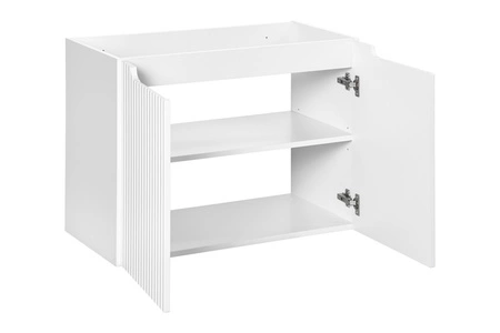 Zestaw mebli łazienkowych Nova biały designerskie pionowe ryflowania na frontach mebli podkreślone frezowanymi uchwytami