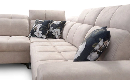 Narożnik z funkcją spania Buffalo IX grafitowy lewostronny stylowy narożnik do pokoju wykonany z welurowej tkaniny ozdobne poduszki