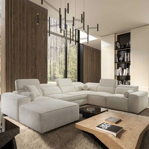 Narożnik z funkcją spania Viano VIII kremowy lewostronny nowoczesny narożnik rozkładany o ciekawej konstrukcji pojemniki na pościel