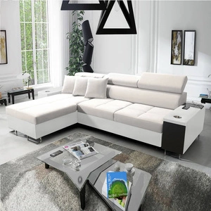 Narożnik z funkcją spania Dafni kość słoniowa / biały lewostronny velvet komfort i funkcjonalność podczas codziennego wypoczynku