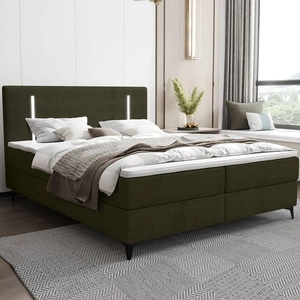 Łóżko kontynentalne Norco 140x200 zielone stylowe łóżko z pojemnikiem oświetlenie umieszczone w zagłówku nadaje wyjątkowości