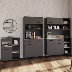 Zestaw mebli kuchennych Aigro 270 cm antracyt / beton smart zestaw z szafką na kółkach idealne do aranżacji małego aneksu kuchennego