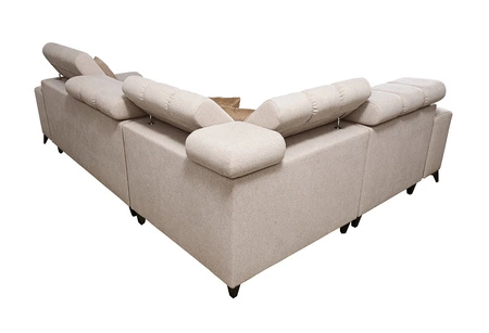 Narożnik z funkcją spania Bolmso II niebieski lewostronny narożnik z pojemnikiem na pościel szuflada z pełnym wysuwem w boczku mebla