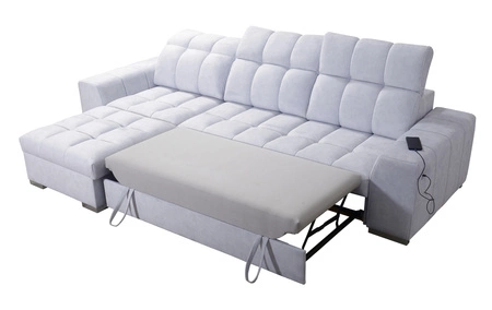 Narożnik z funkcją spania Luigi czarny / biały lewostronny narożnik z dwoma pojemnikami na pościel tkanina o ciekawej strukturze