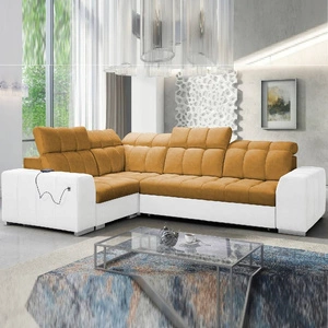 Narożnik z funkcją spania Luigi II miodowy / biały lewostronny komfort podczas codziennego wypoczynku narożnik z pojemnikiem na pościel