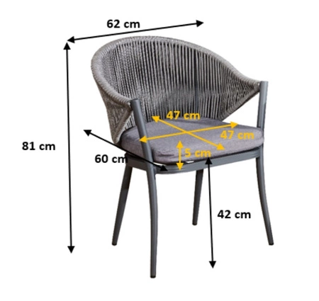 Krzesło ogrodowe Breve 47x47 cm szare funkcjonalne krzesło plecione designerska konstrukcja idealny wybór do każdego ogrodu