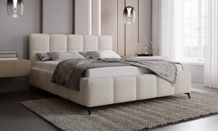 Łóżko tapicerowane Olne 180x200 kremowe stylowe łóżko z pojemnikiem na pościel wygodny zagłówek zachwyca eleganckim designem