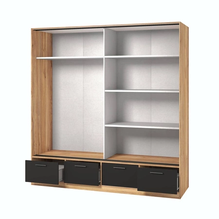 Szafa przesuwna Beta 200 cm dąb mauvella / czarny pojemna szafa z lustrem świetnie sprawdzi się w pomieszczeniach o każdej wielkości