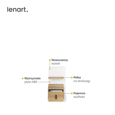 Szafka nocna Simi biały / hikora naturalna prawa stylowa szafka do łóżka dziecięcego szafka z szufladą i dodatkową półką