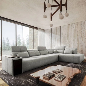 Narożnik z funkcją spania Tesalia XI szary popiel prawostronny nowoczesny narożnik z komfortowym przesuwanym oparciem i pojemną szufladą