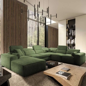 Narożnik z funkcją spania Viano VIII zielony lewostronny nowoczesny narożnik rozkładany o ciekawej konstrukcji pojemniki na pościel