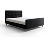 Łóżko tapicerowane Isara 160x200 czarne z pojemnikiem w nowoczesnym skandynawskim stylu z charakterystycznym wezgłowiem oraz z zanóżkiem