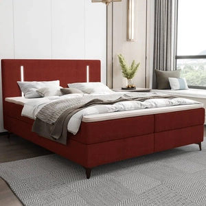 Łóżko kontynentalne Norco 180x200 bordowe stylowe łóżko z pojemnikiem oświetlenie umieszczone w zagłówku nadaje wyjątkowości