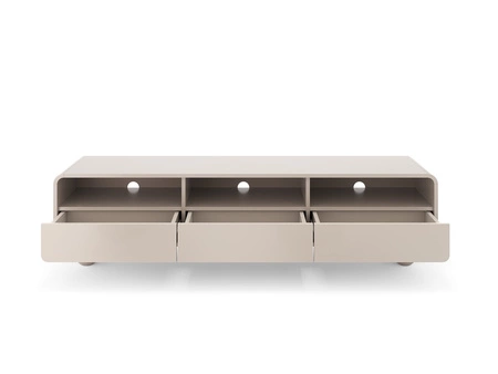 Szafka RTV Bion 180 cm beżowa nowoczesny design zaokrąglone linie szafki pod telewizor designerskie nogi w kształcie kul