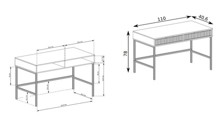 Konsola Linka indigo z szufladami elegancka toaletka w nowoczesnym stylu ciekawy wzór na frontach w postaci frezowanych ryfli