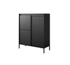 Komoda wysoka Sesti 104 cm czarna designerska komoda o oryginalnym wyglądzie osadzona na stabilnej metalowej podstawie